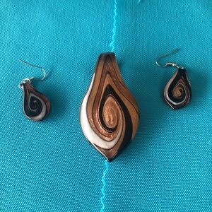 Vintage Murano Glass Slide Pendant and Matching Earrings Set